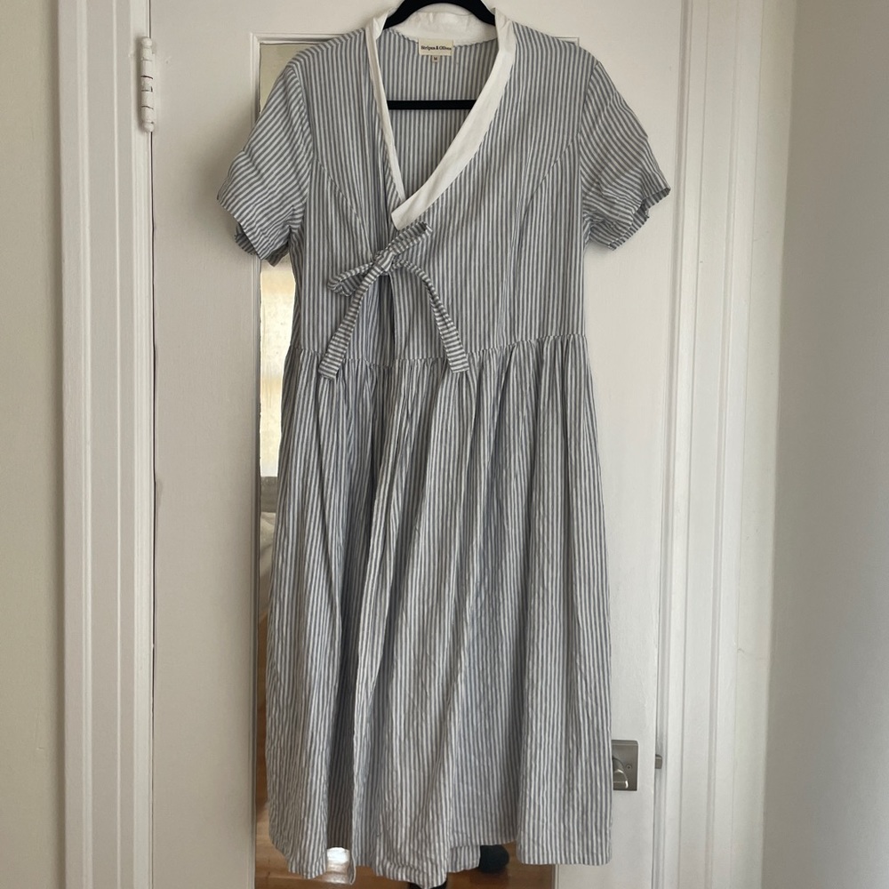 Handmade Modern Hanbok Stripe Linen Dress